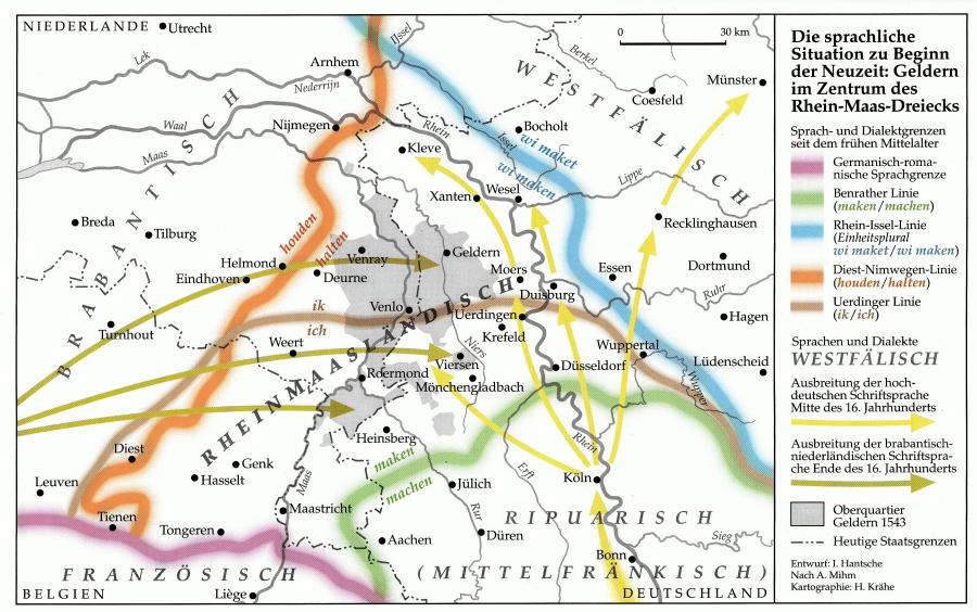 Kaartje van de taalgrenzen van de Liemers