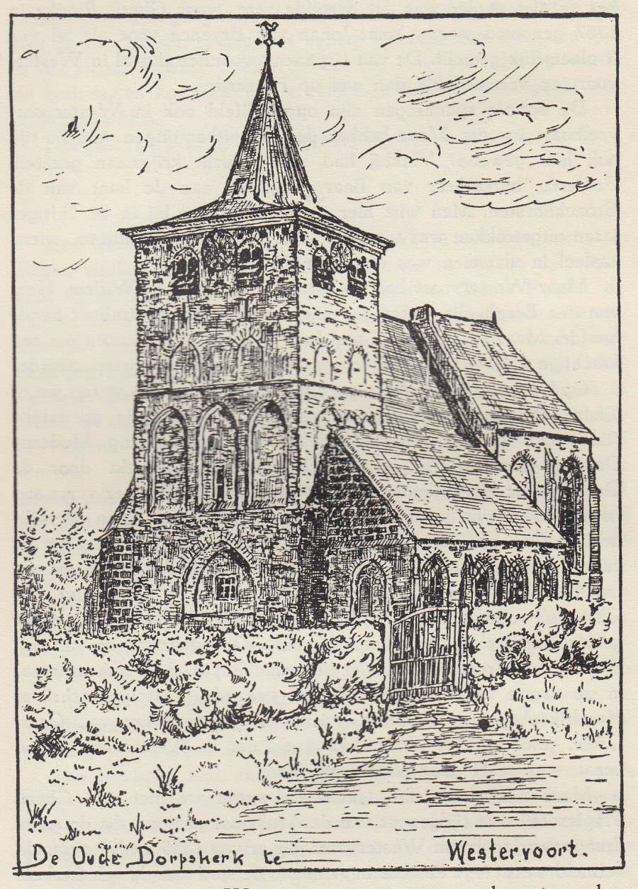 Tekening van de oude dorpskerk te Westervoort