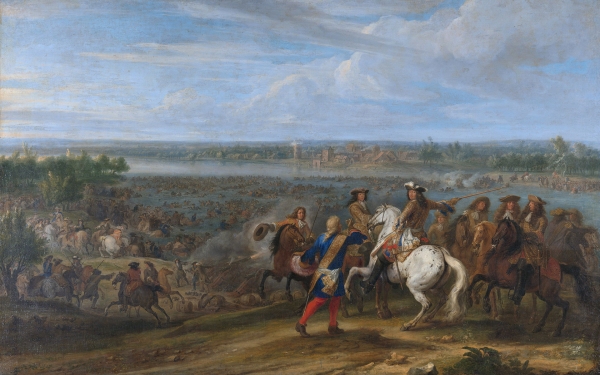 Lodewijk XIV steekt bij Lobith de Rijn over, 12 juni1672. Door Adam Frans van der Meulen